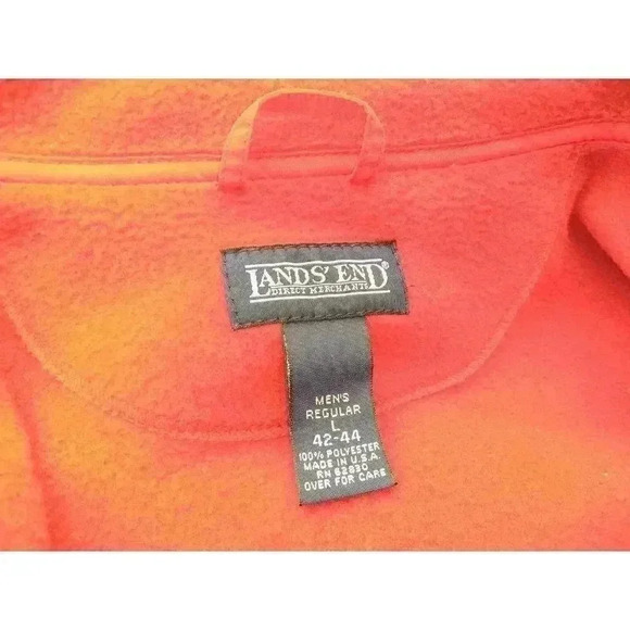 Lands End Mens Fleece Jacket Red Full Zip Front Pockets Mock Neck L 42-44 - Picture 7 of 9